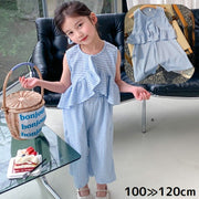 セットアップ 上下セット 女の子 キッズ 子供服 ブラウス ノースリーブ ガウチョパンツ ワイドパンツ チェック柄 フレア 夏