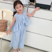 セットアップ 上下セット 女の子 キッズ 子供服 ブラウス ノースリーブ ガウチョパンツ ワイドパンツ チェック柄 フレア 夏