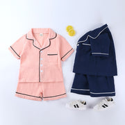 パジャマ 上下セット キッズ 女の子 男の子 子供用 ルームウェア 部屋着 セットアップ 前開き 襟付き 半袖 ショートパンツ 短パン 寝巻き 寝間着 夏
