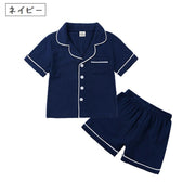 パジャマ 上下セット キッズ 女の子 男の子 子供用 ルームウェア 部屋着 セットアップ 前開き 襟付き 半袖 ショートパンツ 短パン 寝巻き 寝間着 夏