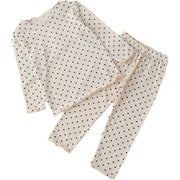 パジャマ ルームウェア 上下 2点セット キッズ ベビー 子供 女の子 長袖 カットソー ロングTシャツ ラウンドネック ロングパンツ 長ズボン メロウフリル ドット柄 水玉模様 トップス ボトムス 寝巻き 寝間着 おしゃれ かわいい 部屋着 ナイトウェア リラックスウェア 女児 子供服