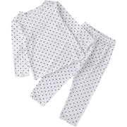 パジャマ ルームウェア 上下 2点セット キッズ ベビー 子供 女の子 長袖 カットソー ロングTシャツ ラウンドネック ロングパンツ 長ズボン メロウフリル ドット柄 水玉模様 トップス ボトムス 寝巻き 寝間着 おしゃれ かわいい 部屋着 ナイトウェア リラックスウェア 女児 子供服