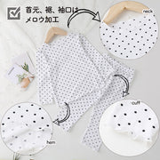 パジャマ ルームウェア 上下 2点セット キッズ ベビー 子供 女の子 長袖 カットソー ロングTシャツ ラウンドネック ロングパンツ 長ズボン メロウフリル ドット柄 水玉模様 トップス ボトムス 寝巻き 寝間着 おしゃれ かわいい 部屋着 ナイトウェア リラックスウェア 女児 子供服