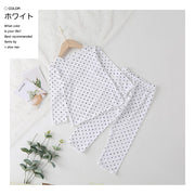 パジャマ ルームウェア 上下 2点セット キッズ ベビー 子供 女の子 長袖 カットソー ロングTシャツ ラウンドネック ロングパンツ 長ズボン メロウフリル ドット柄 水玉模様 トップス ボトムス 寝巻き 寝間着 おしゃれ かわいい 部屋着 ナイトウェア リラックスウェア 女児 子供服