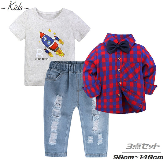 セットアップ 3点セット キッズ 男の子 半袖Tシャツ 長袖ブラウス 商品画像