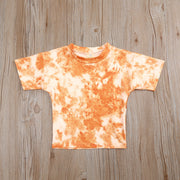 セットアップ 2点セット 子供服 キッズ ベビー 男の子 女の子 Tシャツ 半袖 半ズボン ラウンドネック マーブル調 おしゃれ プルオーバー 上下セット タイダイ柄 かわいい カジュアル 普段使い デイリー お出かけ