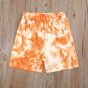 セットアップ 2点セット 子供服 キッズ ベビー 男の子 女の子 Tシャツ 半袖 半ズボン ラウンドネック マーブル調 おしゃれ プルオーバー 上下セット タイダイ柄 かわいい カジュアル 普段使い デイリー お出かけ