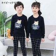 パジャマ 上下セット 子供服 キッズ ジュニア 男の子 女の子 ルームウェア 長袖 長ズボン ウエストゴム かわいい 動物 くま 猫 ネコ サル プリント イラスト 部屋着 寝巻き カットソー ラウンドネック プルオーバー リラックス カジュアル セットアップ 2点セット おしゃれ デイリー 普段使い リンクコーデ 兄弟 姉妹 お揃い おそろ 100 110 120 130