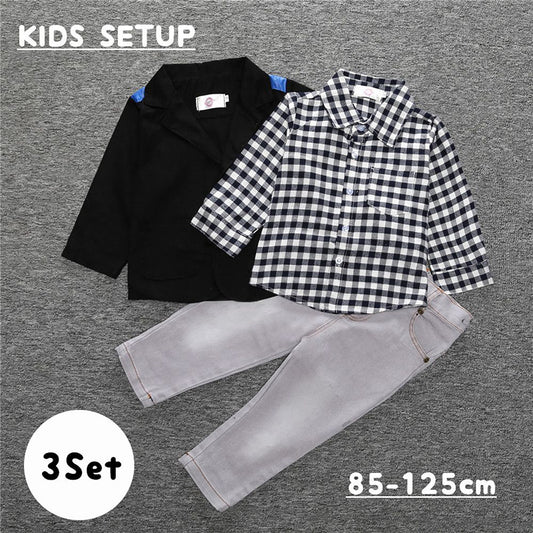セットアップ 3点セット 上下セット 子供服 ジャケット 長袖シャツ 商品画像