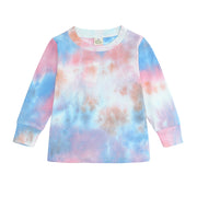 子供服 セットアップ 長袖カットソー ジョガーパンツ 上下セット キッズ ベビー タイダイ リブ 春秋 プルオーバー ロンT クルーネック ウエストゴム 長ズボン ルームウエア ミックスカラー グラデーション