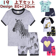 セットアップ 上下セット 2点セット 半袖Tシャツ ショートパンツ 半ズボン 短パン パジャマ ルームウエア 子供服 キッズ カットソー ラウンドネック ウエストゴム プリント カジュアル トップス ボトムス 部屋着 寝間着 寝間着 男の子 女の子 男児 女児 子ども服 こども服 子供用