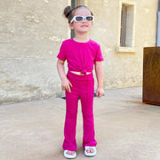 セットアップ 子供服 キッズ ベビー ジュニア 2点セット 半袖 トップス ロングパンツ フレアパンツ 長ズボン 上下セット 女の子 かわいい カジュアル