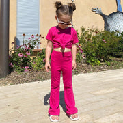 セットアップ 子供服 キッズ ベビー ジュニア 2点セット 半袖 トップス ロングパンツ フレアパンツ 長ズボン 上下セット 女の子 かわいい カジュアル