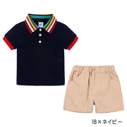セットアップ 2点セット キッズ 子供 ベビー 赤ちゃん 男の子 女の子 上下セット トップス ボトムス 半袖 半ズボン ハーフパンツ ポロシャツ レギュラーカラー ボタン サッカーボール ワッペン アップリケ カラフル襟 ライン 無地 単色 ポケット付き シンプル おしゃれ カジュアル かっこいい 定番 かわいい ヘビロテ 着回し お出かけ スポーツ 運動 習い事 紺 赤 黄 白 ピンク 青