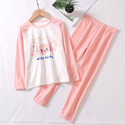 パジャマ 上下セット 長袖 キッズ ジュニア 子供服 女の子 ルームウェア 寝間着 部屋着 長ズボン ロングパンツ プルオーバー ラウンドネック ラグラン袖 ウサギ 可愛い おしゃれ 女子 こども服 寝巻き