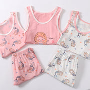 パジャマ 上下セット タンクトップ ハーフパンツ キッズ 子供服 男の子 女の子 ジュニア ノースリーブ 人魚柄 ウエストゴム かわいい 部屋着 寝間着 ルームウェア 女児 男児 白 ピンク