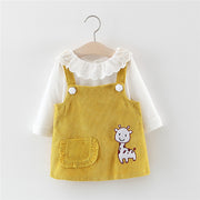 セットアップ 子供服 2点セット ベビー キッズ 女の子 ジャンパースカート サロペット 長袖 襟付き ブラウス レース キリン コーデュロイ かわいい おしゃれ きりん 動物柄 吊りスカート ポケット付き 女児 こども用 子ども