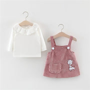 セットアップ 子供服 2点セット ベビー キッズ 女の子 ジャンパースカート サロペット 長袖 襟付き ブラウス レース キリン コーデュロイ かわいい おしゃれ きりん 動物柄 吊りスカート ポケット付き 女児 こども用 子ども