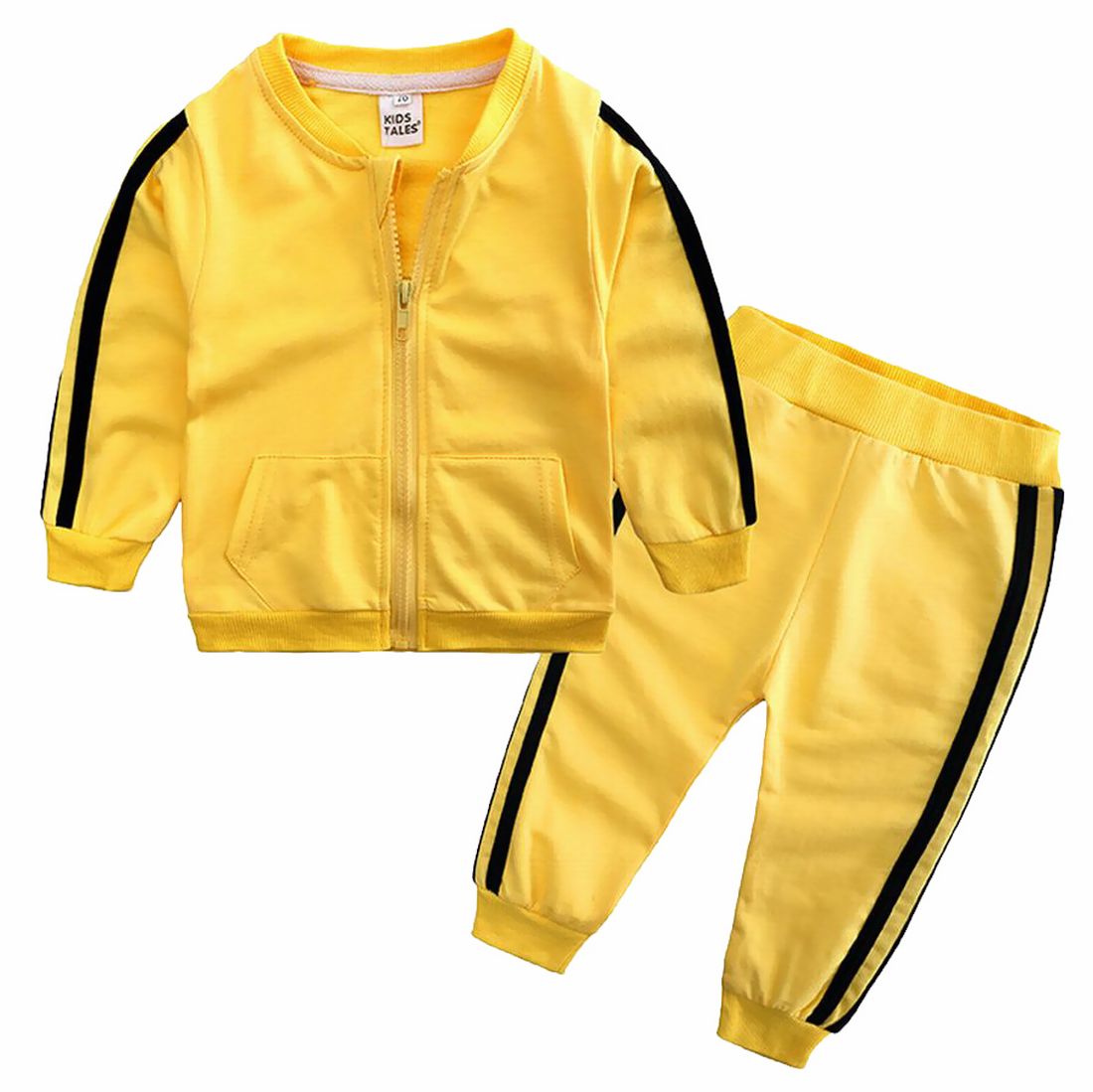 セットアップ 子供服 ベビー キッズ 2点セット サイドライン 男の子 女の子 長袖 袖リブ トップス ファスナー 長ズボン 上下セット ジャージ 春秋 レジャー スポーツ ルームウェア カジュアル