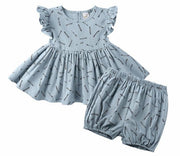 セットアップ 上下セット キッズ ベビー フリル ショートパンツ ラウンドネック こども服 子供服 おしゃれ カジュアル 可愛い かわいい 女の子 女児 73 80 90 100 110 120 130