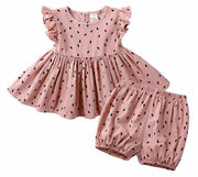 セットアップ 上下セット キッズ ベビー フリル ショートパンツ ラウンドネック こども服 子供服 おしゃれ カジュアル 可愛い かわいい 女の子 女児 73 80 90 100 110 120 130