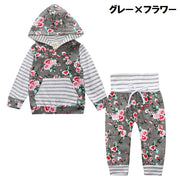 セットアップ ツーピース 上下セット パーカー 長袖 長ズボン ベビー キッズ 男の子 女の子 花柄 ボーダー 子供服 おしゃれ かわいい