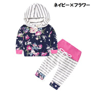 セットアップ ツーピース 上下セット パーカー 長袖 長ズボン ベビー キッズ 男の子 女の子 花柄 ボーダー 子供服 おしゃれ かわいい