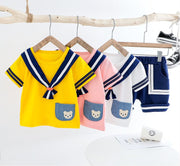 セットアップ ベビー 男の子 女の子 カットソー Tシャツ セーラー風 くま 半袖 クルーネック トップス パンツ かわいい
