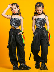 キッズダンス衣装 女の子 キッズ ジュニア セットアップ スクエアネック ブラック かっこいい クール HIPHOP ストリートダンス