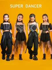 キッズダンス衣装 女の子 キッズ ジュニア セットアップ スクエアネック ブラック かっこいい クール HIPHOP ストリートダンス