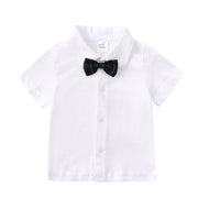 セットアップ 上下セット 子供服 キッズ ベビー 男の子 子ども こども 男児 半袖シャツ ショートパンツ 蝶ネクタイ 半ズボン サスペンダー ストライプ トップス ボトムス 短パン トップス ボトムス フォーマル おめかし お呼ばれ パーティー 発表会 結婚式 入園式 入所式 お洒落 可愛い