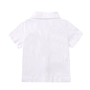 セットアップ 上下セット 子供服 キッズ ベビー 男の子 子ども こども 男児 半袖シャツ ショートパンツ 蝶ネクタイ 半ズボン サスペンダー ストライプ トップス ボトムス 短パン トップス ボトムス フォーマル おめかし お呼ばれ パーティー 発表会 結婚式 入園式 入所式 お洒落 可愛い