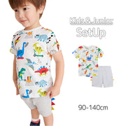セットアップ 上下セット 2点セット キッズ ジュニア 子供服 男の子 女の子 半袖 Tシャツ ラウンドネック 恐竜 ハーフパンツ ウエストゴム イージーパンツ 半ズボン ボトムス トップス プルオーバー カジュアル カラフル おしゃれ 90 100 110 120 130 140 女児 男児 ガールズ ボーイズ 春 夏 通園 通学 普段着 着替え ラフ ルームウェア