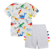 セットアップ 上下セット 2点セット キッズ ジュニア 子供服 男の子 女の子 半袖 Tシャツ ラウンドネック 恐竜 ハーフパンツ ウエストゴム イージーパンツ 半ズボン ボトムス トップス プルオーバー カジュアル カラフル おしゃれ 90 100 110 120 130 140 女児 男児 ガールズ ボーイズ 春 夏 通園 通学 普段着 着替え ラフ ルームウェア