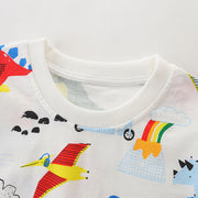 セットアップ 上下セット 2点セット キッズ ジュニア 子供服 男の子 女の子 半袖 Tシャツ ラウンドネック 恐竜 ハーフパンツ ウエストゴム イージーパンツ 半ズボン ボトムス トップス プルオーバー カジュアル カラフル おしゃれ 90 100 110 120 130 140 女児 男児 ガールズ ボーイズ 春 夏 通園 通学 普段着 着替え ラフ ルームウェア