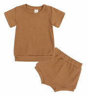 セットアップ 上下セット 2点セット キッズ ベビー 子供服 半袖 カットソー ショートパンツ 短パン 無地 シンプル パジャマ ルームウェア 寝間着 寝巻き カジュアル リブ ラウンドネック ウエストゴム プルオーバー トップス ボトムス 赤ちゃん 女の子 男の子 ガールズ ボーイズ 男児 女児 男女兼用 80cm 90cm 100cm 110cm 120cm
