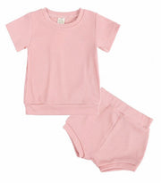 セットアップ 上下セット 2点セット キッズ ベビー 子供服 半袖 カットソー ショートパンツ 短パン 無地 シンプル パジャマ ルームウェア 寝間着 寝巻き カジュアル リブ ラウンドネック ウエストゴム プルオーバー トップス ボトムス 赤ちゃん 女の子 男の子 ガールズ ボーイズ 男児 女児 男女兼用 80cm 90cm 100cm 110cm 120cm