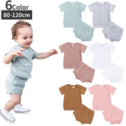 セットアップ 上下セット 2点セット キッズ ベビー 子供服 半袖 カットソー ショートパンツ 短パン 無地 シンプル パジャマ ルームウェア 寝間着 寝巻き カジュアル リブ ラウンドネック ウエストゴム プルオーバー トップス ボトムス 赤ちゃん 女の子 男の子 ガールズ ボーイズ 男児 女児 男女兼用 80cm 90cm 100cm 110cm 120cm
