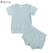 セットアップ 上下セット 2点セット キッズ ベビー 子供服 半袖 カットソー ショートパンツ 短パン 無地 シンプル パジャマ ルームウェア 寝間着 寝巻き カジュアル リブ ラウンドネック ウエストゴム プルオーバー トップス ボトムス 赤ちゃん 女の子 男の子 ガールズ ボーイズ 男児 女児 男女兼用 80cm 90cm 100cm 110cm 120cm