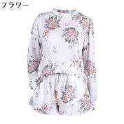 ルームウェア 部屋着 レディース 上下 セットアップ パジャマ 長袖 ショートパンツ ゆったり クルーネック ドロップショルダー