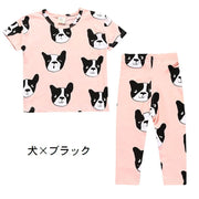 子供用パジャマ ルームウエア 部屋着 上下セットアップ 半袖Tシャツ カットソー ロングパンツ レギンス キッズ ベビー 子ども服 寝巻き 寝間着 トップス ボトムス レギパン 長ズボン ラウンドネック 丸首 セットインスリーブ 普通袖 プルオーバー 英字ロゴ プリント 犬 シンプル カジュアル ポップ おしゃれ かわいい リラックス 女の子 男の子 幼児 ボーイズ ガールズ