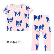 子供用パジャマ ルームウエア 部屋着 上下セットアップ 半袖Tシャツ カットソー ロングパンツ レギンス キッズ ベビー 子ども服 寝巻き 寝間着 トップス ボトムス レギパン 長ズボン ラウンドネック 丸首 セットインスリーブ 普通袖 プルオーバー 英字ロゴ プリント 犬 シンプル カジュアル ポップ おしゃれ かわいい リラックス 女の子 男の子 幼児 ボーイズ ガールズ
