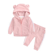 セットアップ 上下セット ジップアップパーカー ロングパンツ 子供服 ベビー キッズ 赤ちゃん 男の子 女の子 フード付き フーディー 耳付き 裏毛 長ズボン ジョガーパンツ サイドライン おしゃれ スポーティー カジュアル