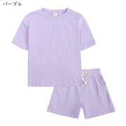 セットアップ 部屋着 ルームウェア Tシャツ カットソー ハーフパンツ 半ズボン キッズ ジュニア 男の子 女の子 ユニセックス 男女兼用 お揃い ペアルック 半袖 丸首 ラウンドネック クルーネック ゴムウエスト ウエスト紐 無地 ピンク グレー ブルー シンプル カジュアル かわいい キュート 春 夏