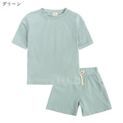セットアップ 部屋着 ルームウェア Tシャツ カットソー ハーフパンツ 半ズボン キッズ ジュニア 男の子 女の子 ユニセックス 男女兼用 お揃い ペアルック 半袖 丸首 ラウンドネック クルーネック ゴムウエスト ウエスト紐 無地 ピンク グレー ブルー シンプル カジュアル かわいい キュート 春 夏
