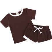 セットアップ 上下セット 2点セット ベビー 赤ちゃん キッズ 子供服 半袖 カットソー ショートパンツ 短パン 無地 バイカラー シンプル パジャマ ルームウェア 寝間着 寝巻き カジュアル リブ ラウンドネック ウエストゴム プルオーバー トップス ボトムス 女の子 男の子 ガールズ ボーイズ 男児 女児 男女兼用 70cm 80cm 90cm 100cm 110cm