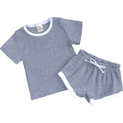 セットアップ 上下セット 2点セット ベビー 赤ちゃん キッズ 子供服 半袖 カットソー ショートパンツ 短パン 無地 バイカラー シンプル パジャマ ルームウェア 寝間着 寝巻き カジュアル リブ ラウンドネック ウエストゴム プルオーバー トップス ボトムス 女の子 男の子 ガールズ ボーイズ 男児 女児 男女兼用 70cm 80cm 90cm 100cm 110cm