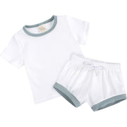 セットアップ 上下セット 2点セット ベビー 赤ちゃん キッズ 子供服 半袖 カットソー ショートパンツ 短パン 無地 バイカラー シンプル パジャマ ルームウェア 寝間着 寝巻き カジュアル リブ ラウンドネック ウエストゴム プルオーバー トップス ボトムス 女の子 男の子 ガールズ ボーイズ 男児 女児 男女兼用 70cm 80cm 90cm 100cm 110cm