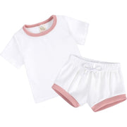 セットアップ 上下セット 2点セット ベビー 赤ちゃん キッズ 子供服 半袖 カットソー ショートパンツ 短パン 無地 バイカラー シンプル パジャマ ルームウェア 寝間着 寝巻き カジュアル リブ ラウンドネック ウエストゴム プルオーバー トップス ボトムス 女の子 男の子 ガールズ ボーイズ 男児 女児 男女兼用 70cm 80cm 90cm 100cm 110cm