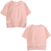 セットアップ 上下2点セット 半袖トップス 短パン スウェット ラウンドネック 子供服 キッズ 男の子 女の子 おしゃれ かわいい シンプル ショートパンツ サイドスリット カジュアル 通園 通学 ルームウェア パジャマ 遊び着 普段着